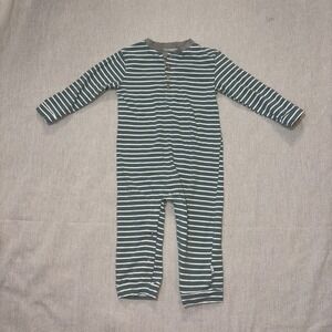 Me Henry Baby Boy Overall One Piece Snap Stripes‎ Green White Cotton Size 18-24m